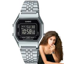 Relógio de Pulso Casio Feminino Digital Vintage Pequeno Quadrado Resistente Água Casual Prata LA680WA-1BDF Relógio de Pulso Casio Feminino Digital Vintage Pequeno Quadrado Resistente Água Casual Prata LA680WA-1BDF