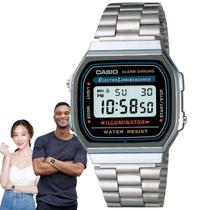 Relógio de Pulso Casio Feminino Masculino Digital Aço Inóx Vintage Resistente Água Quadrado Pequeno Casual Prata A168WA-1WDF