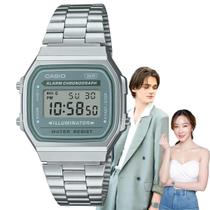 Relógio de Pulso Casio Feminino Masculino Digital Aço Inóx Vintage Resistente Água Quadrado Pequeno Casual Prata A168WA-3AYDF