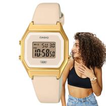 Relógio de Pulso Casio Feminino Vintage Quadrado Pequeno Resistente Àgua Digital Casual Dourado LA680WEGL-4DF