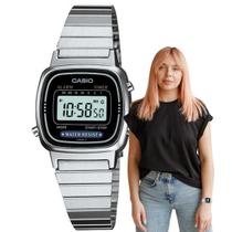 Relógio de Pulso Casio Feminino Vintage Resistente Àgua Alarme Cronometro Quartz Pequeno Mini Aço Inox Quadrado Digital Prata LA670WA-1DF