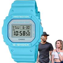 Relógio de Pulso Casio G-Shock Unissex Digital Prova Dágua 200 Metros Feminino Masculino Quadrado Resistente Esportivo Azul DW-5600SC-2DR