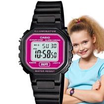 Relógio de Pulso Casio Infantil Meninas Meninos Digital Illuminator Cronometro Alarme Quadrado pequeno Luz Led Alarme LA-20WH-4ADF