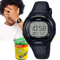 Relógio de Pulso Casio Infantil Prova Dágua Redondo Calendário Alarme Esportivo Digital Preto LW-203-1BVDF + Slime Amoeba