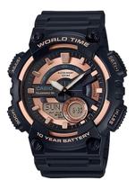 Relógio de Pulso Casio Masculino Anadigi Preto Redondo Cronômetro Prova d água AEQ-110W-1A3VDF