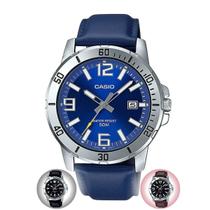 Relógio de Pulso Casio Masculino Analógico Prova D Água 50M Pulseira de Couro Preto Azul Marrom MTP-VD01L