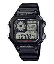 Relógio de Pulso Casio Masculino Digital Esportivo Prova D Água 100M World Time 5 Alarmes Cronógrafo Preto AE-1200WH-1AVDF