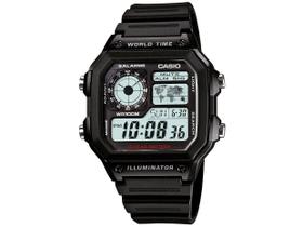 Relógio de Pulso Casio Masculino Digital Esportivo Prova D Água 100M World Time 5 Alarmes Cronógrafo Preto AE-1200WH-1AVDF