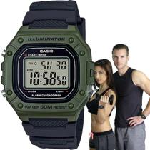 Relógio de Pulso Casio Masculino Digital Esportivo Quadrado Prova Dágua 50 Metros Verde Pulseira Resina Preta W-218H-3AVDF