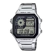 Relógio de Pulso Casio Masculino Digital Hora Mundial 5 Alarmes Cronografo Temporizador Esportivo Prova D Água 100 Metros Prata AE-1200WHD-1AVDF
