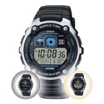 Relógio de Pulso Casio Masculino Digital Hora Mundial 5 Alarmes Prova Dágua 200 Metros AE-2000