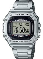 Relógio de Pulso Casio Masculino Digital Prata Quadrado Luz Led Alarme 50 Metros Original W-218HD-1AVDF