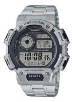 Relógio de Pulso Casio Masculino Digital Prata Redondo Cronômetro 5 Alarmes Hora Mundial AE-1400WHD-1AVDF