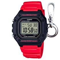 Relógio de Pulso Casio Masculino Digital Prova Dágua 50 Metros Illuminator Calendário Cronômetro Alarme Esportivo Vermelho W-218H-4BVDF + Chaveiro