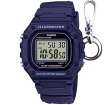 Relógio de Pulso Casio Masculino Digital Prova Dágua Illuminator Cronometro Alarme Calendário Esportivo Azul W-218H-2AVDF + Chaveiro