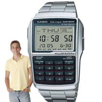 Relógio de Pulso Casio Masculino Digital Quadrado Calculadora Agenda Telefonica Data Bank 5 Alarmes Prateado DBC-32D-1ADF