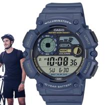 Relógio de Pulso Casio Masculino Digital Tabua de Mares Pescaria Prova Dágua 10 ATM Pulseira Extra Grande Fase Lua Esportivo Azul WS-1500H-2AVDF