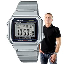 Relógio de Pulso Casio Masculino Digital Vintage Prata Quadrado Rêtro Aço Inoxidável Prova dágua Casual PrataB650WD-1ADF