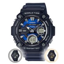 Relógio de Pulso Casio Masculino Esportivo Analógico Digital Hora Mundi Telememo Agenda 3 Alarmes Prova Dágua 100 Metros Preto AEQ-120W