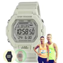 Relógio de Pulso Casio Masculino Feminino Quadrado Crônometro 5 Alarmes Prova Dágua 100 Metros Digital Esportivo Preto Nude Branco LWS-2200H