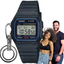 Relógio de Pulso Casio Masculino Feminino Unissex Digital Esportivo Quadrado Cronometro Calendário Alarme Preto F-91W-1DG + Chaveiro