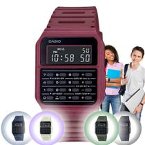 Relógio de Pulso Casio Masculino Feminino Unissex Quardrado Retro Vintage Calculadora Digital Azul Vermelho Branco Preto e Verde CA-53WF