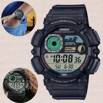 Relógio de Pulso Casio Masculino Tabua de Mares Pesca Esportiva Fase da Lua 100 Metros Digital Pulseira Extra Grande Preto WS-1500H-1AVDF