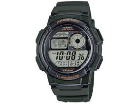 Relógio de Pulso Casio Masculino World Time illuminator Redondo Resina Calendário Digital Prova Dágua 100 Metros 10 Anos de Bateria 5 Alarmes Esportivo Verde AE-1000W-3AVDF