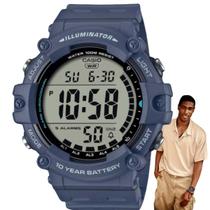 Relógio de Pulso Casio Original Masculino Robusto Esportivo Prova Dágua 10 anos Bateria 5 Alarmes Cronômetro Digital Azul AE-1500WH-2AVDF