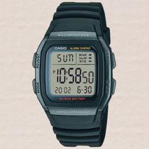 Relógio de Pulso Casio Unissex Digital llluminator Preto Quadrado Alarmes Cronômetro 50 Metros Original W-96H-1BVDF