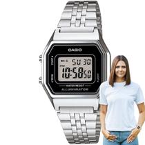 Relógio de pulso Casio Unissex Digital Vintage Pequeno Quadrado Quartz Original Resistente Água Illiminator Retro Alarme Prata LA680WA-1DF