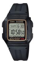 Relógio de Pulso Casio Unissex Quadrado Resistente Água Esportivo Digital 5 Alarmes Preto Original F-201WA-9ADF