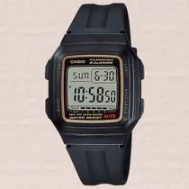 Relógio de Pulso Casio Unissex Quadrado Resistente Água Esportivo Digital 5 Alarmes Preto Original F-201WA-9ADF