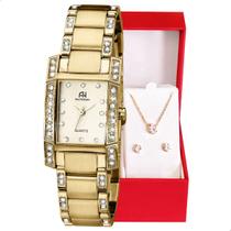 Relógio de Pulso Champion Ana Hickmann Feminino Dourado AH28044H Kit Colar e Brincos