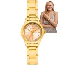 Relógio de Pulso Condor Feminino Analógico Pequeno Redondo Aço Inóx Prova Dágua 50 Metros Quartz Casual Elegante Dourado COPC21JMA/4J