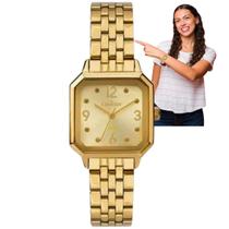 Relógio de Pulso Condor Feminino Analógico Quadrado Prova Dágua 50 Metros Casual Aço Inóx Dourado CO2035MZL/4X