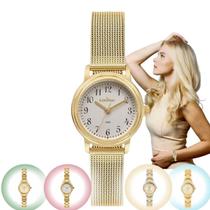Relógio de Pulso Condor Feminino Pequeno Mini Analogico Aço Inóx COPC21 Dourado Prata