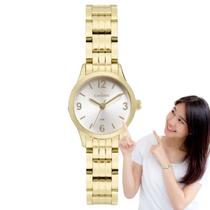 Relógio de Pulso Condor Feminino Pequeno Mini Analogico Aço Inóx Dourado COPC21