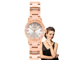 Relógio de Pulso Condor Feminino Pequeno Mini Redondo Quartz Analogico Prova Dágua Aço Inóx Casual Dourado COPC21J