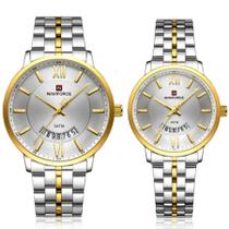 Relogio de Pulso Conjunto Casal em Aço Inoxidável de Quartzo Design Casual Impermeavel 3atm