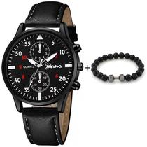 Relógio De Pulso De Quartzo De Couro Preto Masculino ELASHOPP