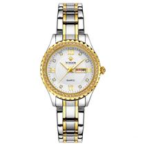 Relógio de Pulso de Quartzo Feminino Design Clássico Fino com Strass Moda Casual
