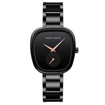 Relógio de pulso de quartzo oval estilo minimalista feminino em aço inoxidavel