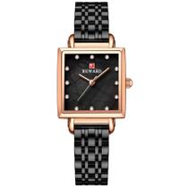 Relógio de pulso de quartzo quadrado feminino impermeável com strass elegante