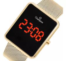 Relógio De Pulso Digital Champion Feminino Dourado Original Aço Inóx Pulseira de Malha Mesh com Garantia e Nota Fiscal
