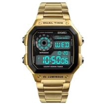 Relogio de Pulso Digital Esportivo Casual Masculino Aço Inox Skmei 1335 Relógio Elegante Dual Time Vintage - Dourado
