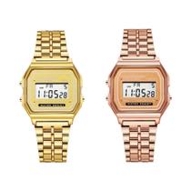 Relógio De Pulso Digital Masculino De Luxo Dourado Pulseira De Ligação De Aço Inoxidável Relógio