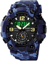 Relógio de pulso esportivo digital grande para homens com mostrador duplo, relógio militar à prova d'água com tela de LE