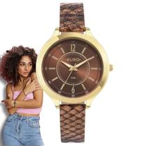 Relógio de Pulso Euro Feminino Analógico Redondo Resistente Água Pulseira Animal Print Casual Dourado EU2035YTL/5D