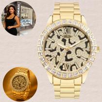 Relógio de Pulso Euro Feminino Animal Print Resistente Água 50 Metros Analógico Casual EU2036YT Dourado EU2036YTG/4P